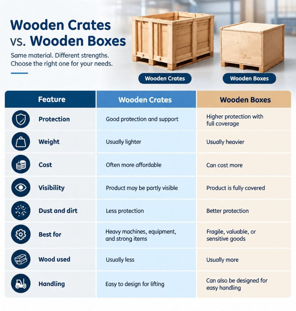Comparison Wooden Crates vs Wooden Boxes